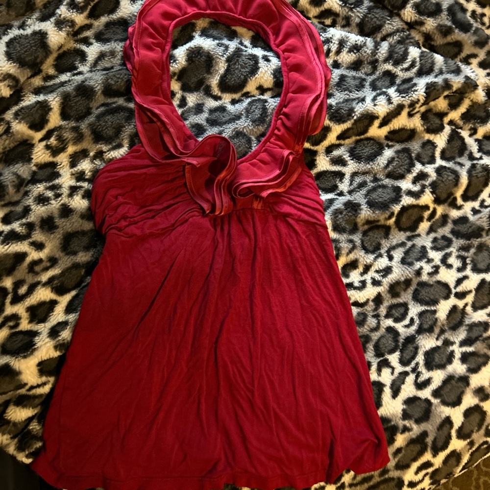 red ruffle halter top